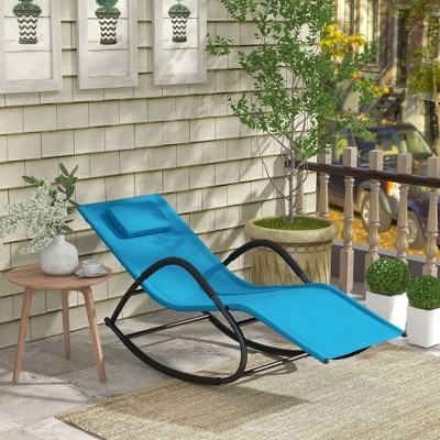 Light Blue Steel Zero Gravity Rocking Chaise Lounge Chair