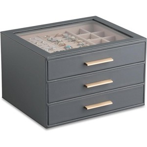 3-Layer Jewelry Box with Clear Lid Drawer and PU Leather Exterior - 1 of 4