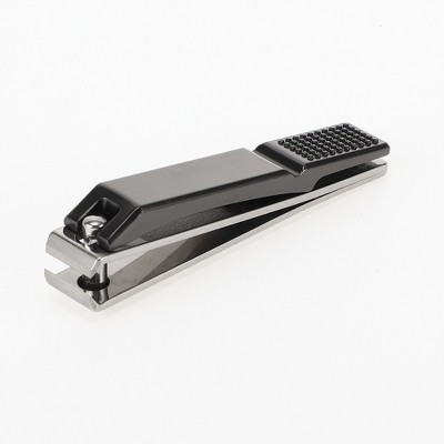 Unique Bargains Foldable Large Flat Mouth Nail Clipper Bright Black Silver Tone 1 Pc