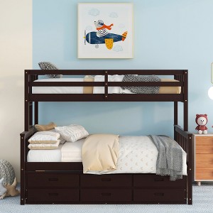 TiramisuBest Full-Over-Full Bunk Bed with Twin size Trundle,Storage and Desk,White - 1 of 4