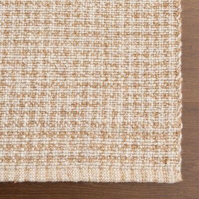 Ivory Checkered Flat Woven Wool and Synthetic Rug, 4' x 6'