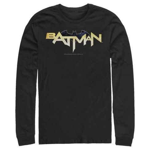 Men's Batman Logo Messy Text Long Sleeve Shirt - Black - Small : Target