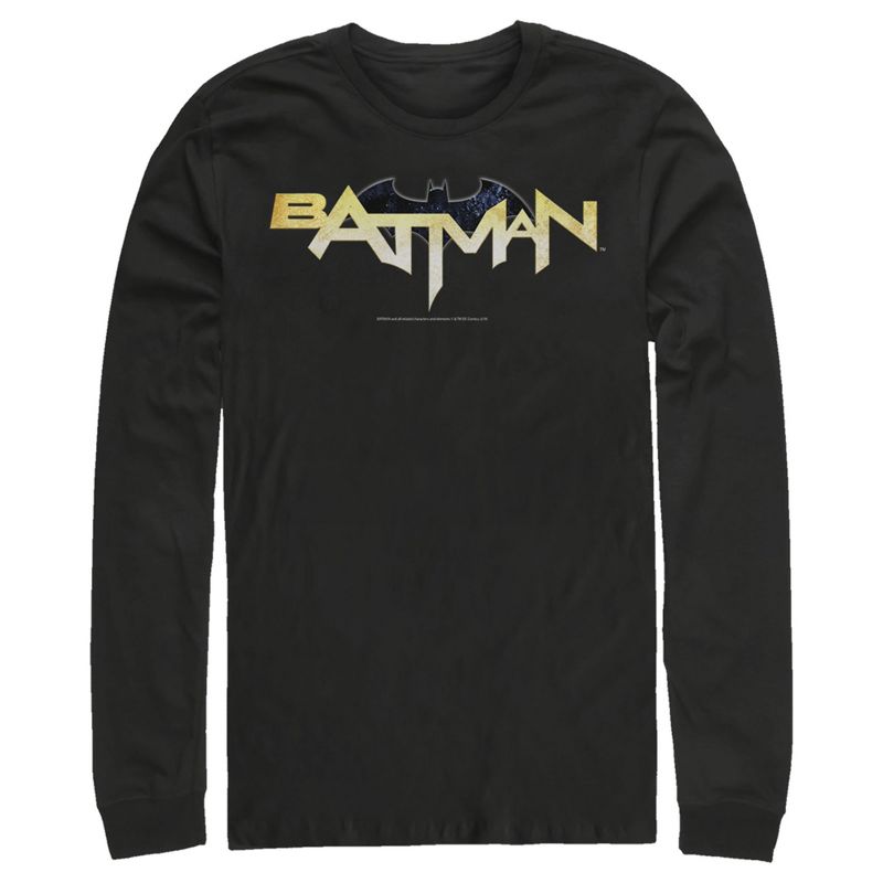 Men's Batman Logo Messy Text Long Sleeve Shirt, 1 of 4