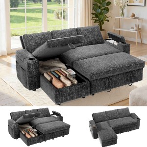 Dyonery 82" Sleeper Sofa Bed, L-Shaped Reclining Couch with Reversible Storage Chaise, Tool-Free Assembly - 1 of 4