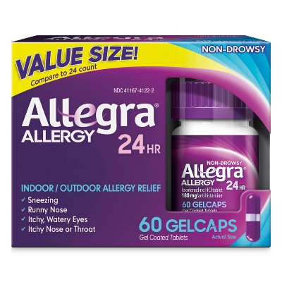 Allegra 24 Hour Allergy Relief Gel Caps - Fexofenadine Hydrochloride ...
