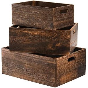 Aoibox Set of 3 Wood Nesting Storage Crates with Handles Rustic Farmhouse Decorative Solid Containers Handmade Organizers - 1 of 4