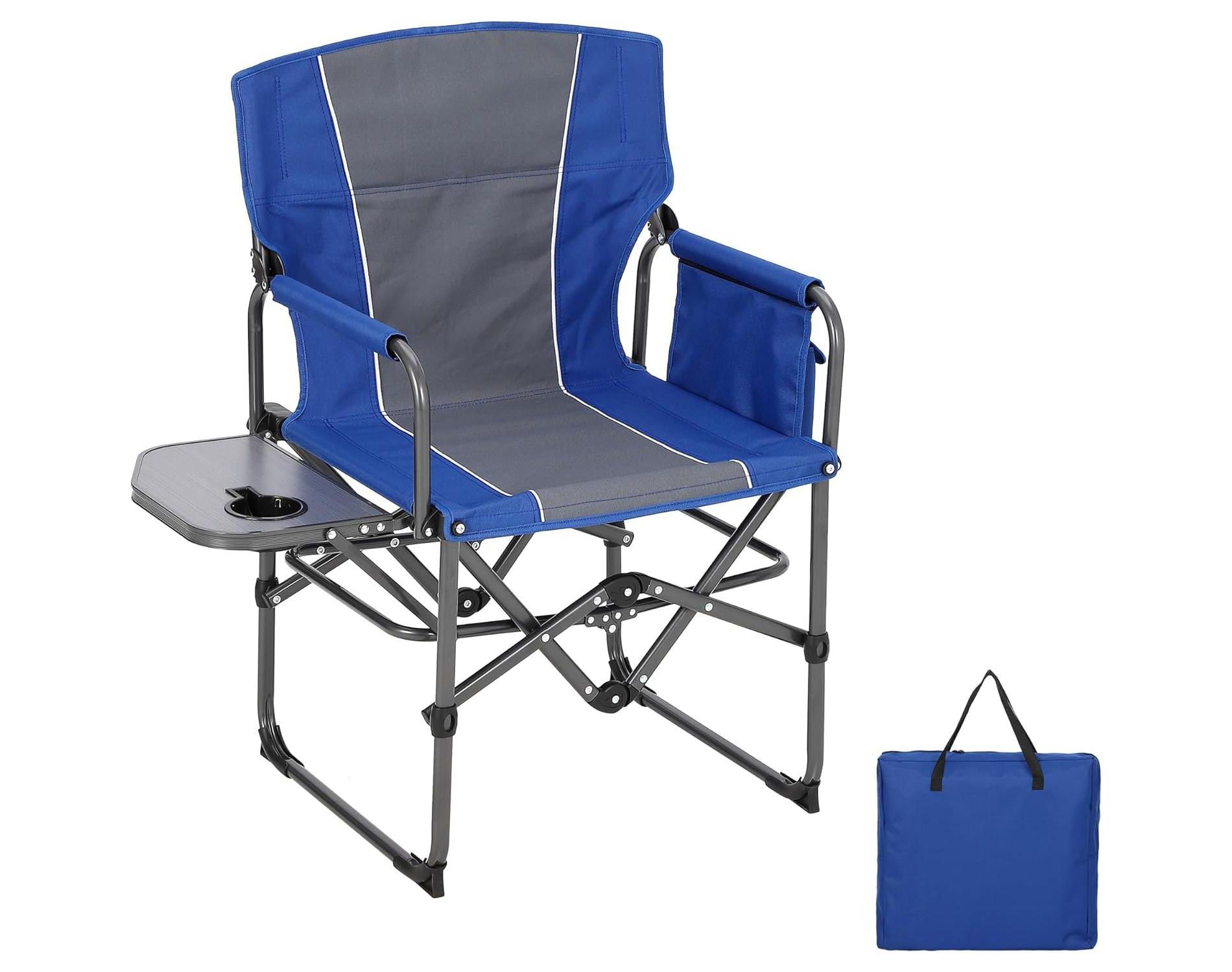 Oversized Camping Director Chair Portable Folding Lawn Chair for Adults with Side Table Storage Pouch Heavy Duty Capacity for Picnic Concert Black
