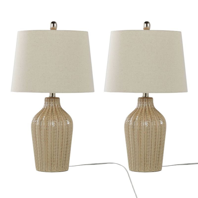 LumiSource (Set of 2) Rockwell 23&#34; Contemporary Accent Lamps Cuban Sand Ceramic Polished Nickel and Natural Linen Shade from Grandview Gallery, 1 of 7
