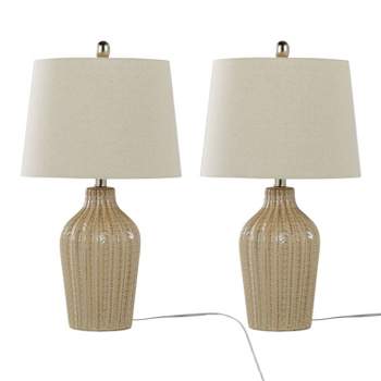 LumiSource (Set of 2) Rockwell 23" Contemporary Accent Lamps Cuban Sand Ceramic Polished Nickel and Natural Linen Shade from Grandview Gallery