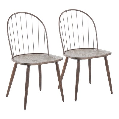 Set of 2 Riley Industrial Dining Chairs Metal/Wood Bronze/Dark Walnut - LumiSource
