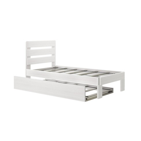 Max & Lily Farmhouse Twin Bed With Plank Headboard And Trundle, White ...