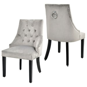 Costway Set of 2 Button-Tufted Dining Chair Upholstered Armless Side Chair - 1 of 4