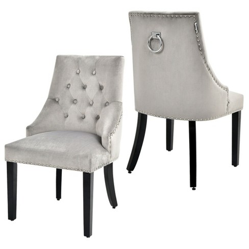 Grey velvet dining chairs with online knocker