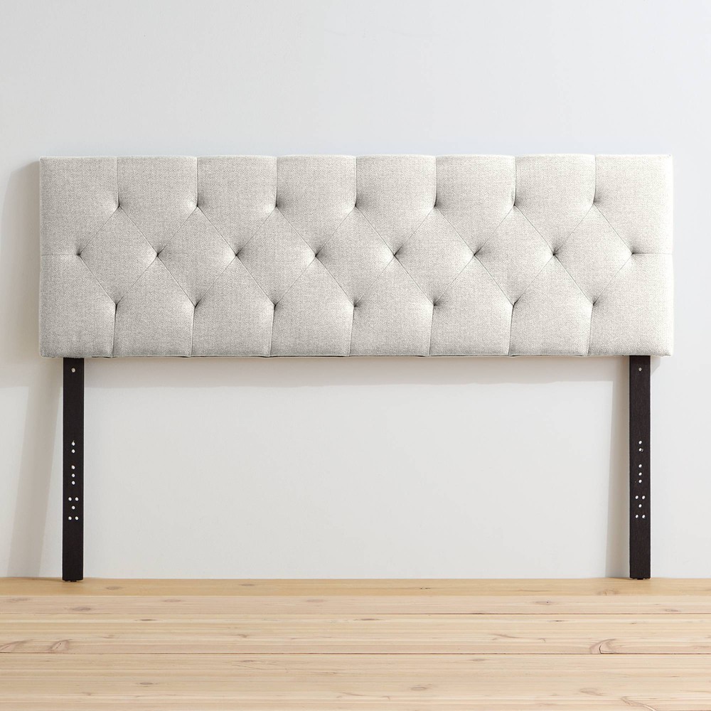 Photos - Bed Frame Queen Emmie Adjustable Upholstered Headboard with Diamond Tufting Cream 