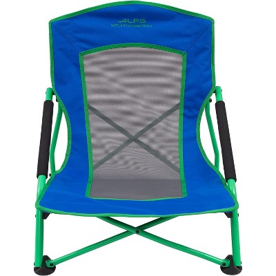 Blue and Green Mesh Low Camping Chair with Arms