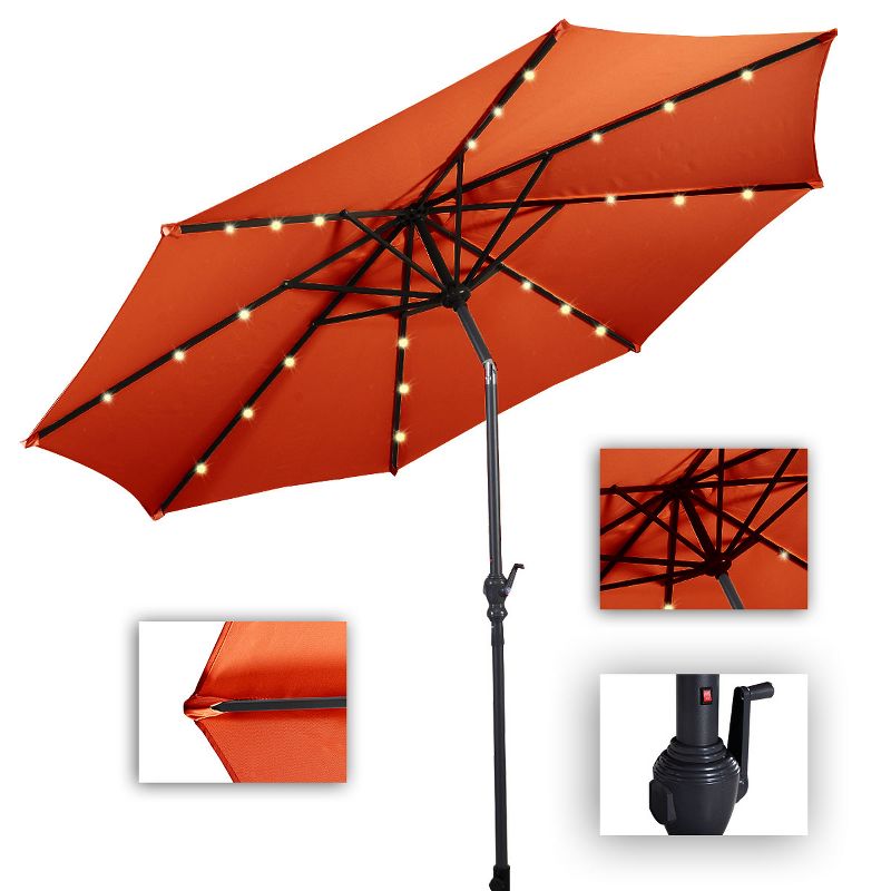 Costway 10FT Patio Solar Umbrella LED Patio Market Steel Tilt W/Crank Outdoor OrangeBlue New, 5 of 9