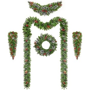 CuisinSmart Christmas Artificial Garland Set of 6, with Xmas Wreath and Arc Garland, 2 PCS of Garlands and Teardrop Garlands, Christmas Décor - 1 of 4