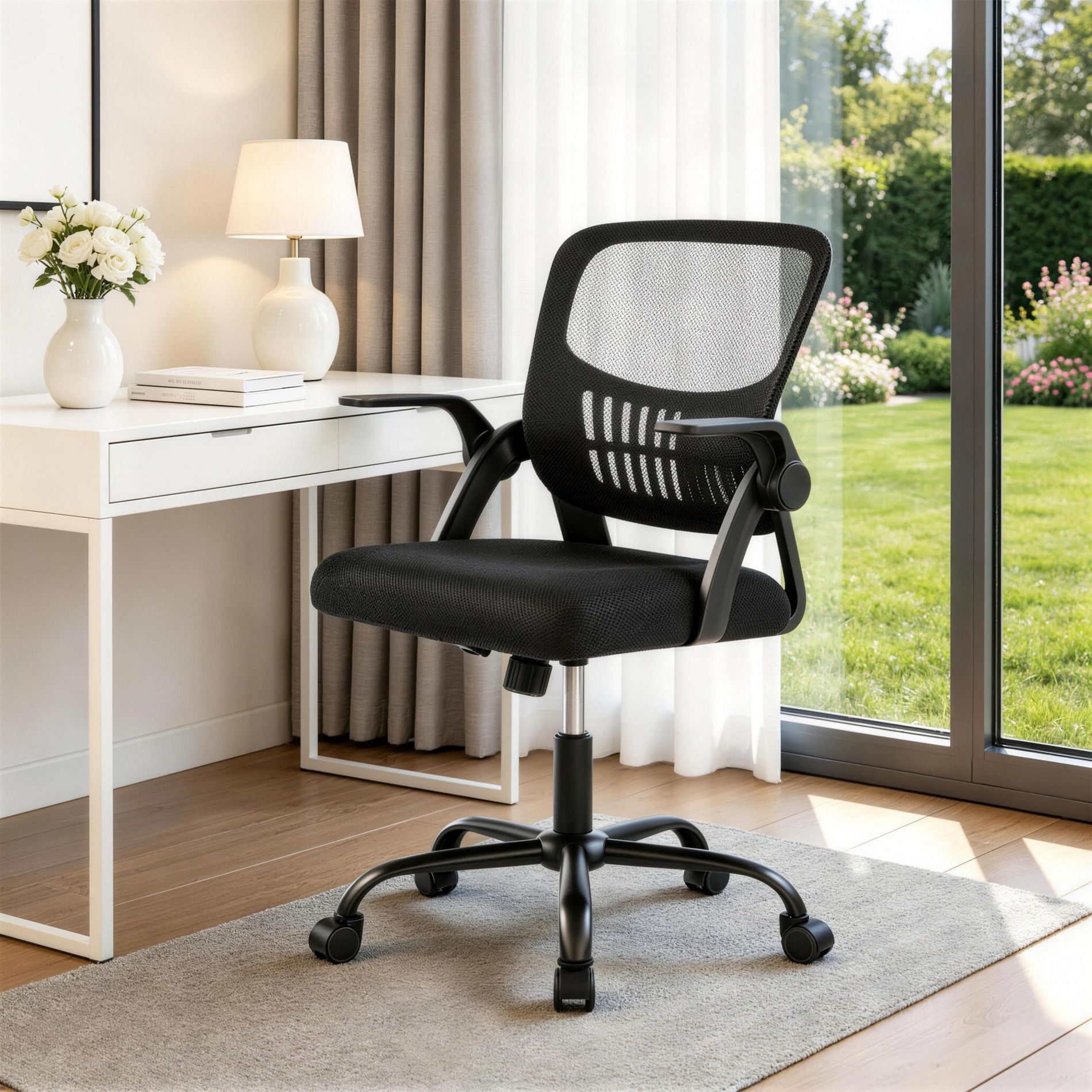 JIONJOY Ergonomic Office Chair，Breathable Mesh, Flip-Up Armrests, Adjustable Height & Rocking Mode，Lumbar Support, Home Desk Chair
