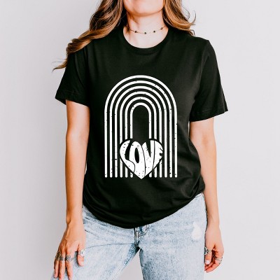 Simply Sage Market Rainbow Love Heart Distressed Short Sleeve Tee - XS - Black