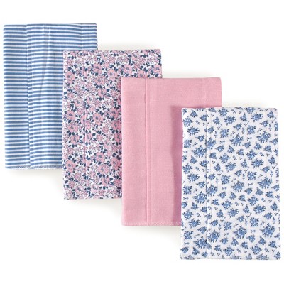 Hudson Baby Infant Girl Cotton Flannel Burp Cloths 4pk, Classic Floral, One Size