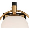 Possini Euro Design Carlyn Mid Century Modern Wall Light Sconces Set of 2 Warm Brass Black Hardwire 8" Fixture White Globe Shade for Bedroom Bathroom - 3 of 4