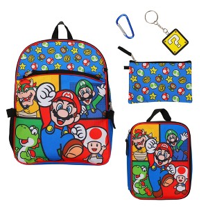Super Mario Bros Characters & Power-Ups 16 Youth 5-Piece Backpack Set - 1 of 4
