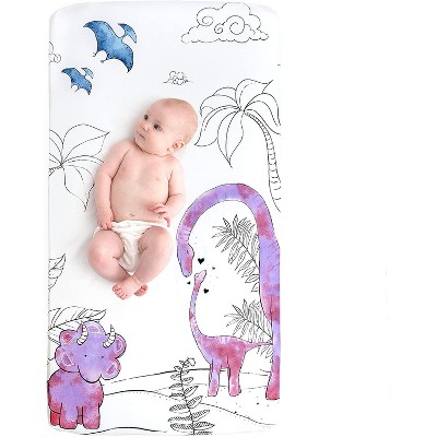 JumpOff Jo Fitted Crib Sheet - Cotton Crib Sheet for Standard Sized Crib Mattresses - Hypoallergenic and Breathable - 28 x 52 Inches - Pink Dinosaur