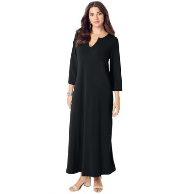 Roaman's Women's Plus Size Ultrasmooth Notch Neck Maxi Swing Dress
