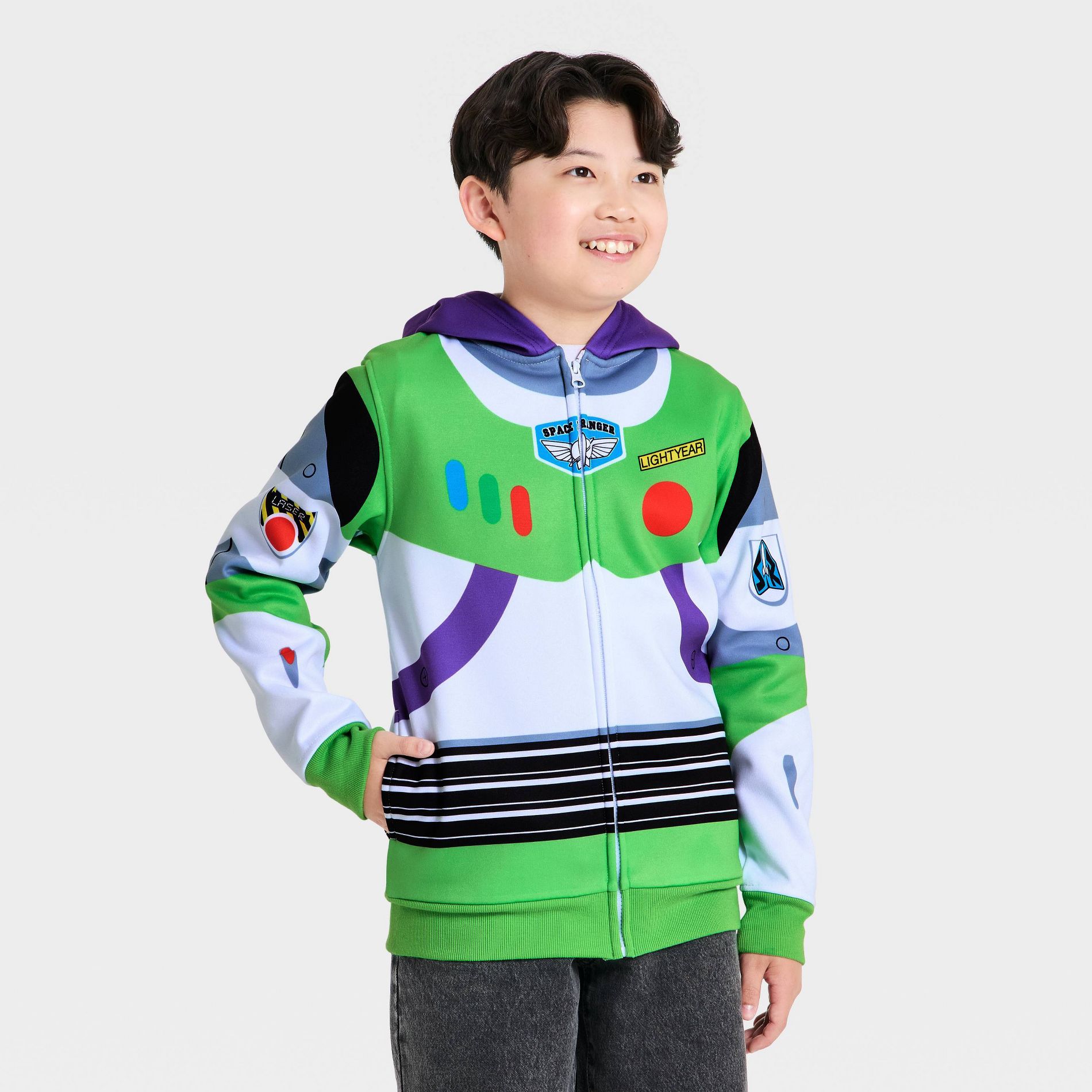 Boys' Disney Toy Story Buzz Lightyear Cosplay Hooded Zip-Up Sweatshirt - Green