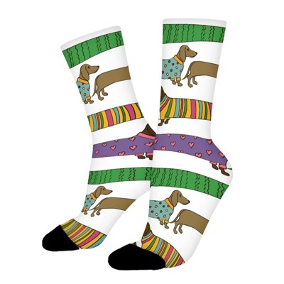 Long Dachshund Dogs Women Printed Crew Socks Funny Funky Socks Soft Polyester Novelty Gifts for Artists Men