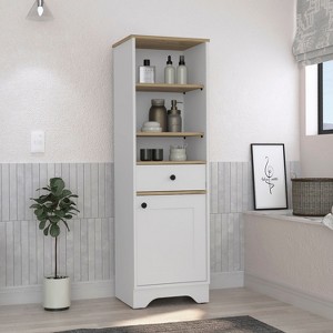 Okak 56 Inch Tall Bathroom Storage Cabinet, Slim Storage Cabinet with 2 Open Shelves and 1 Drawer - 1 of 4