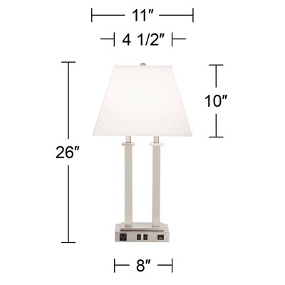 Brushed Nickel Table Lamp with USB and White Linen Shade
