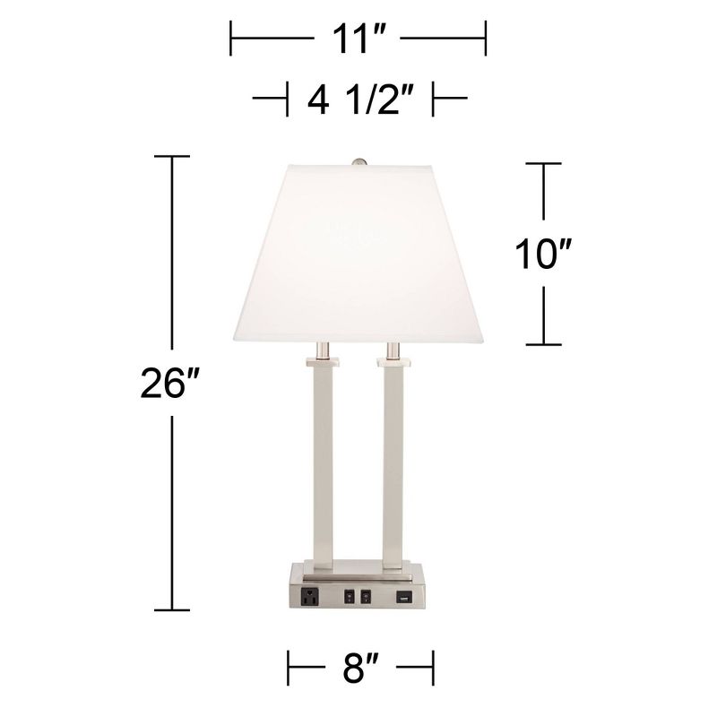 Possini Euro Design Amity Modern Table Lamp 26" High Brushed Nickel with USB and AC Power Outlet in Base White Linen Shade for Bedroom Bedside Desk, 4 of 10