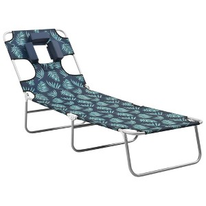 vidaXL Folding Sun Lounger with Head Cushion Steel Leaves Print - 1 of 4