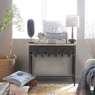 Distressed Black Reclaimed Wood Console Table with Rustic Finish
