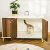 PawHut Cat Litter Box Enclosure Hidden Cat Furniture Cabinet Indoor, End Table with Adjustable Shelf Magnetic Door, White - 3 of 4