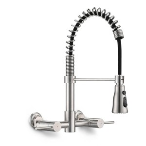 PROOX Double Handle Wall Mounted Bridge Kitchen Faucet with 3-Function Pull Down Sprayer Head - 1 of 4