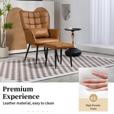 NicBex PU Leather Accent Chair,Upholstered Living Room Chairs with Curved Backrest and Metal Legs,Cozy Armchair,Accent Chairs for Living Room