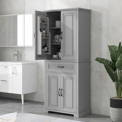 PDTEND Bathroom Storage Cabinet with Doors & Drawer, Adjustable Shelf, Multiple Compartments