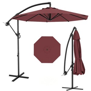 10FT Cantilever Umbrella with Cross Base - 2-6 People, Outdoor Offset Design with Crank Lift, Fade-Resistant Canopy for Deck Pool Garden Backyard - 1 of 4