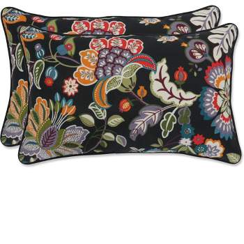 Set of 2 Outdoor/Indoor Rectangular Throw Pillows Telfair Midnight Black - Pillow Perfect