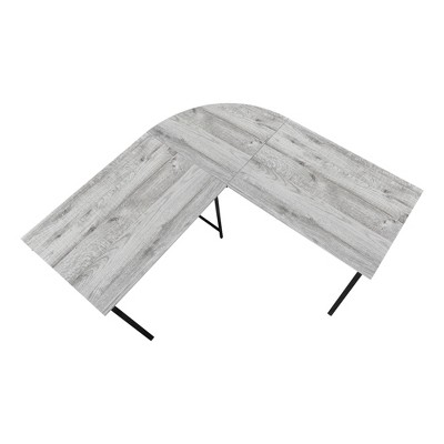 Vynxaria 55" L-Shaped Corner Computer Desk Grey Laminate Black Metal Modern Workstation for Home Office