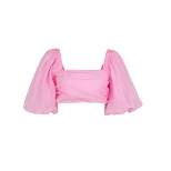 Women's Puff Sleeve Cropped Babydoll Top - Begonia Pink