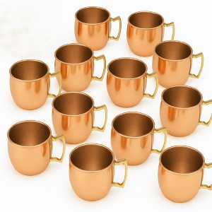 Modern Home Handmade 16oz Solid Copper Mule Mug – Barrel Shaped Mug with Brass Handle & Smooth Texture (Set of 12) - 1 of 4