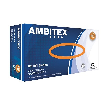 Ambitex V5101 Series Latex-Free Vinyl Multipurpose Gloves Powdered Clear Medium 100/Box 10 Boxes/CT