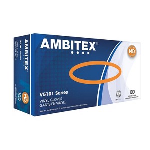 Ambitex V5101 Series Latex-Free Vinyl Multipurpose Gloves Powdered Clear Medium 100/Box 10 Boxes/CT - 1 of 2