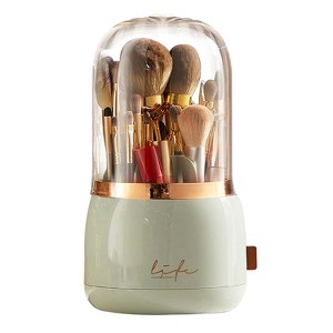 NewHome 360° Rotating Makeup Brush Holder with Lid Makeup Organizer for Vanity Dustproof Makeup Brush Container with 7 Compartments - 1 of 4