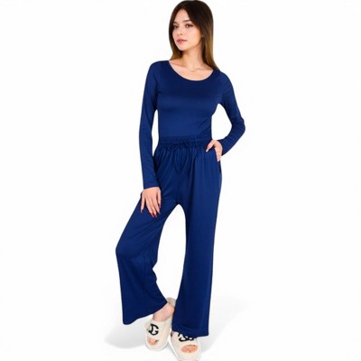 Anna-Kaci Women's Wide-Leg Lounge Set with Elastic Waist and Drawstring Closure- Black,Small