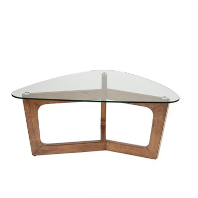 NicBex Modern 42" Triangle Coffee Table with Tempered Glass Top and Wood Legs for Living Room and Bedroom, Brown