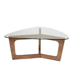 NicBex Modern 42" Triangle Coffee Table with Tempered Glass Top and Wood Legs for Living Room and Bedroom, Brown - 1 of 4